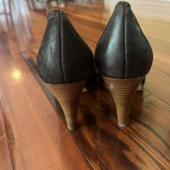 5th Avenue Leather Pumps Heels Shoes Dark Brown Contrast Stitching 7.5 Workwear - Picture 6 of 13